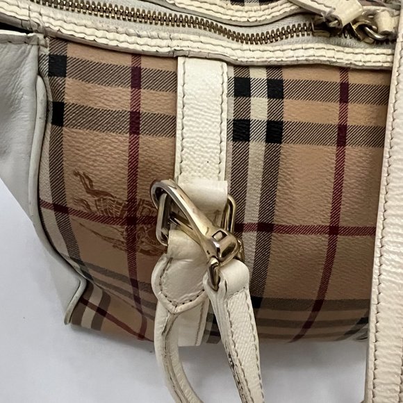 BURBERRY HAYMARKET PATENT COLOURS MEDIUM CHATTON CHECK TOTE WHITE - Picture 15 of 16